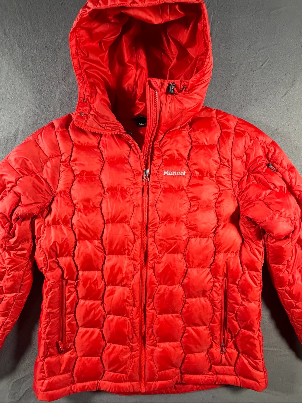 Marmot NWOT Womens XL Ama Dablam 800 Fill Down Puffer Jacket Orange Red Vintage